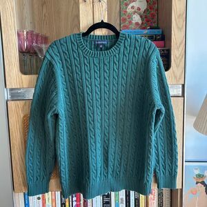 Lands' End Evergreen/Forest Green Fisherman Sweater Jumper Size XL